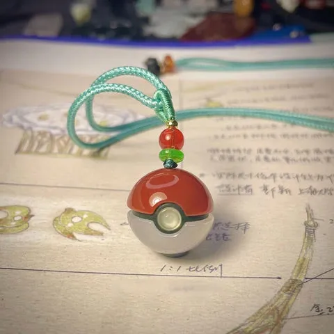 Natural Agate Poke Ball - Pokemon Jewelry - CG Studios