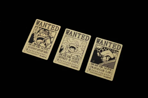 Gold Metal Stainless Steel Wanted of Nika Luffy, Trafalgar D. Water Law, Eustass Kid - Proxy Card - Free Shipping - ONE PIECE