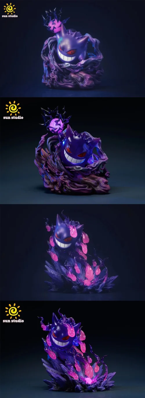Shadow Ball Gengar & Will-O-Wisp Gengar with LED - Pokemon Resin Statue - sun Studio