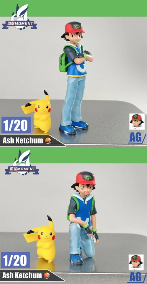 1/20 Scale World Zukan Ash Ketchum with Backpack & Pikachu - Pokemon Resin Statue - Tujian MOMENT Studios