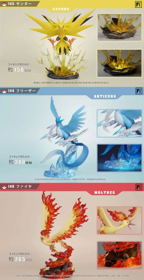 1/20 Scale World Zukan Legendary Birds Set - Pokemon Resin Statue - VS Studio