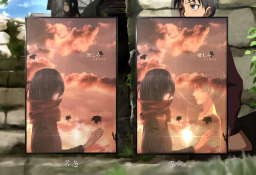 3D Decorative Paint of Light Guide Transformation Mikasa Ackerman & Eren Yeager with LED - Attack on Titan Decorative Painting - momo Studio