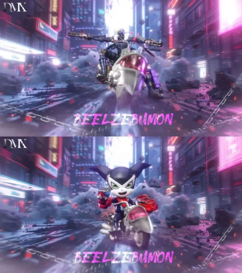 Beelzebumon with Motorcycle & Impmon with Motorcycle - Digimon Resin Statue - DMX Studios