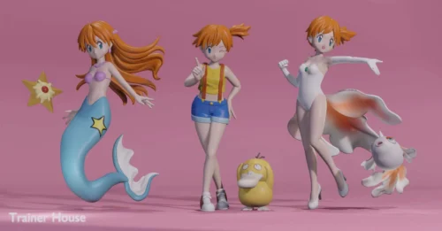 1/20 Scale World Zukan Misty, Staryu, Psyduck & Goldeen - Pokemon Statue - Trainer House Studios