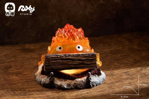 Bitting Firewood Calcifer Night Lamp with LED - Howl's Moving Castle Resin Statue - BuLi Studio