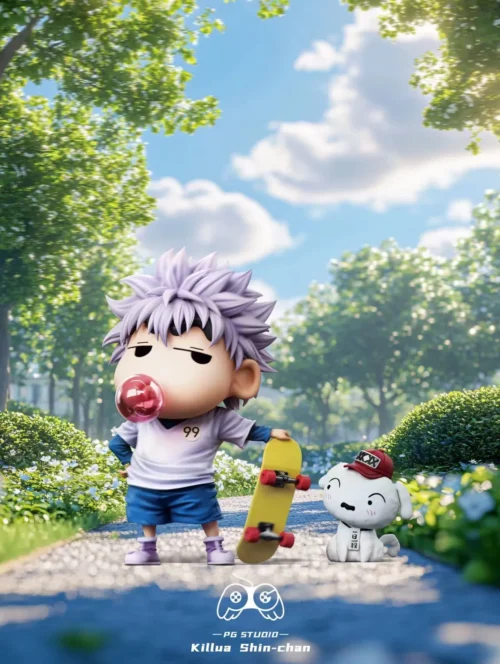 Small & Big Scale Killua Zoldyck Cosplay Shin-chan & Shiro - HUNTER X HUNTER Crayon Shin-chan Resin Statue - PG Studio