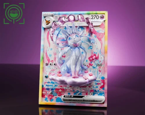 Terastal Sylveon Coming Out From Pokemon Card - Pokemon Resin Statue - GEISHA Studio