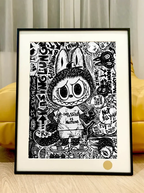 Black and White Style Labubu Decorative Painting - Labubu - Xingkong Studio