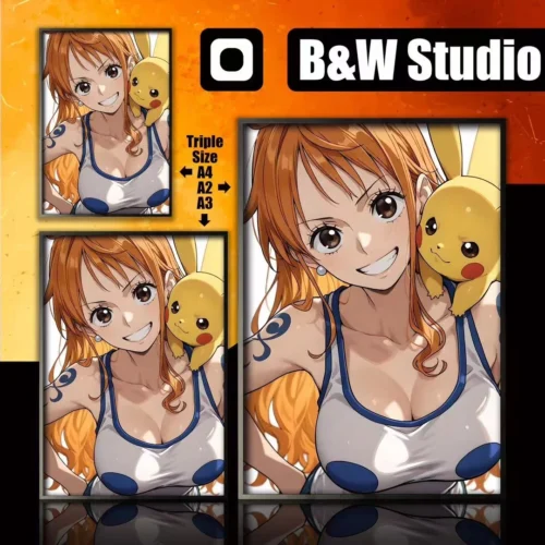 KMS-011 & KKFP-011 Nami & Pikachu Fridge Magnet & Decorative Painting - ONE PIECE Pokemon - B&W Studio
