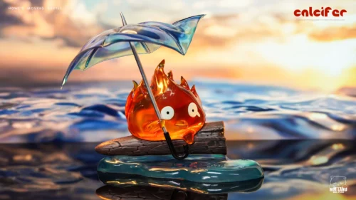 Calcifer Holding Umbrella in Rain with LED - Howl's Moving Castle Resin Statue - MMLAND Studio