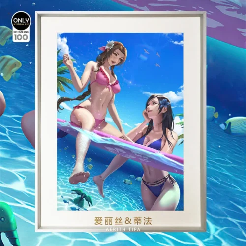 Swimsuit Aerith Gainsborough & Tifa Lockheart Decorative Painting – (FF7) Final Fantasy VII Decorative Painting – Mystical Art Studios