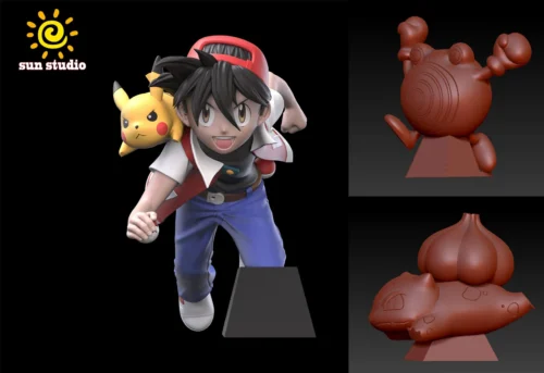1/20 Scale World Zukan Red & Pikachu & Poliwhirl & Bulbasaur - Pokemon Statue - sun Studio