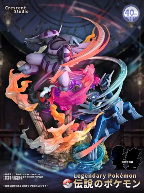 1/20 Scale World Zukan Palkia & Dialga Battle on Space-Time Tower with LED & Sound - Pokemon Resin Statue - Crescent-Studios
