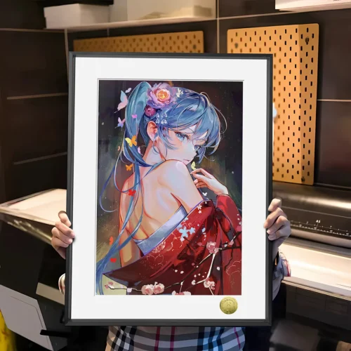 A3 & 4K Size Kimono Ver. Hatsune Miku Decorative Painting - VOCALOID Decoration Painting - HuangGua Studio