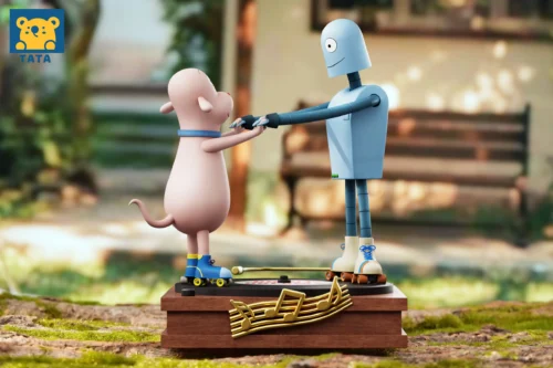Dog & Robot on Phonograph - Robot Dreams Resin Statue - Tata Studio