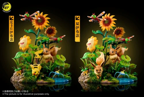 Natural Series Eevee & Pikachu & Yanma & Surskit & Sunkern & Sunflora - Pokemon Resin Statue - Moon Shadow Studios