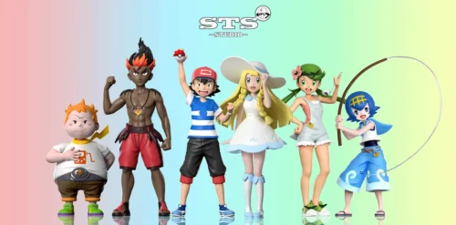 1/20 & 1/8 Scale World Zukan Main Characters of Pokemon Sun & Moon - Pokemon Statue - STS Studio