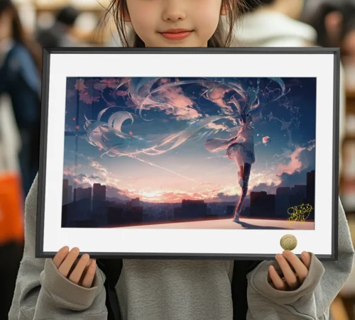 A3 & 4K Size Dancing Hatsune Miku at Sunset Decorative Painting - VOCALOID Decoration Painting - HuangGua Studio