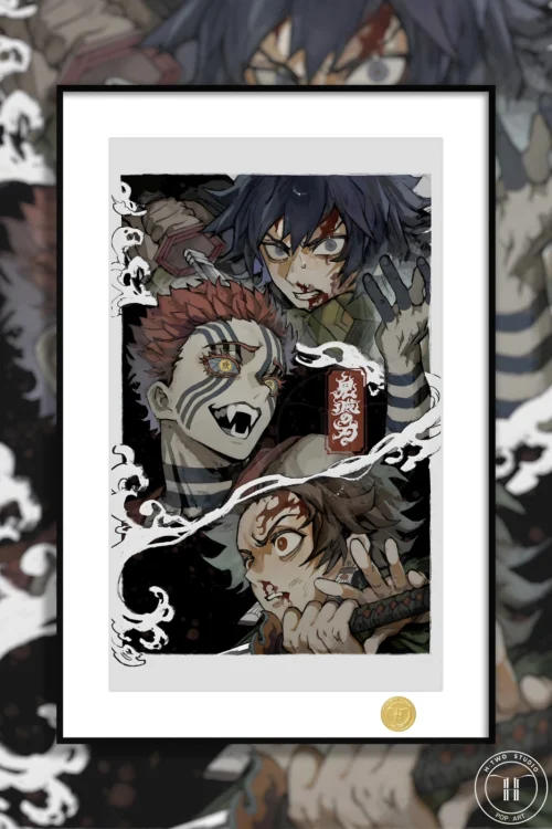 Giyu Tomioka & Tanjiro Kamado VS Akaza Decorative Painting - Demon Slayer: Kimetsu No Yaiba - H-TWO Studio