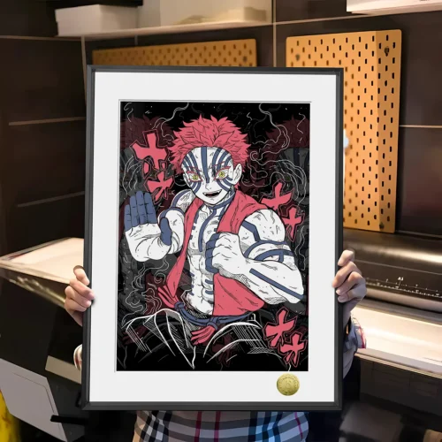 A3 & 4K Size Attacking Akaza Decorative Painting - Demon Slayer: Kimetsu No Yaiba Decoration Painting - HuangGua Studio