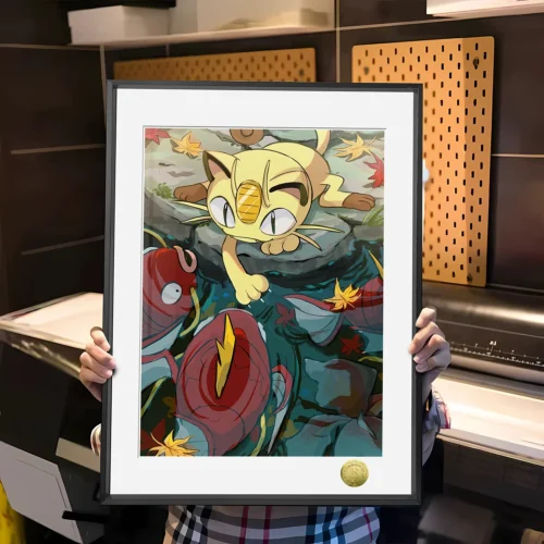 A3 & 4K Size Lucky Magikarp & Meowth Decorative Painting - Pokemon Decoration Painting - HuangGua Studio