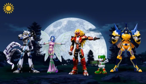 Agunimon & Wolfmon & Beetlemon & Fairimon & Chackmon - Digimon Statue - TaiYangMoWan Studio
