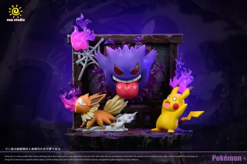 Mischief Gengar Scene & Wall Hanging with LED - Pokemon Resin Statue - sun Studio