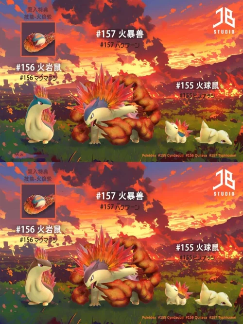 1/20 Scale World Zukan Evolution of Cyndaquil Set - Pokemon Resin Statue - JB Studio - Image 1