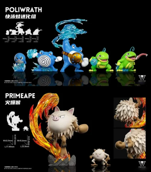 1/20 Scale World Zukan Evolution of Poliwrath Set & Primeape Set - Pokemon Statue - Wonder Studio - Image 1