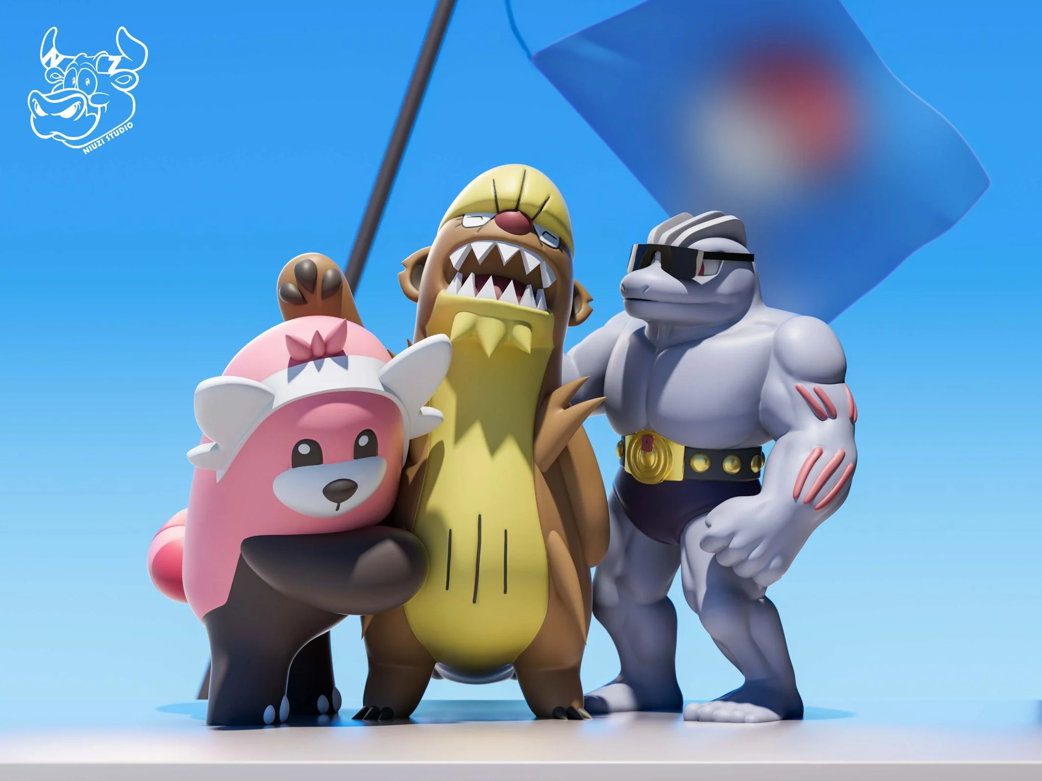 Gumshoos & Bewear & Machoke - Pokemon Resin Statue - NiuZi Studio - Image 1
