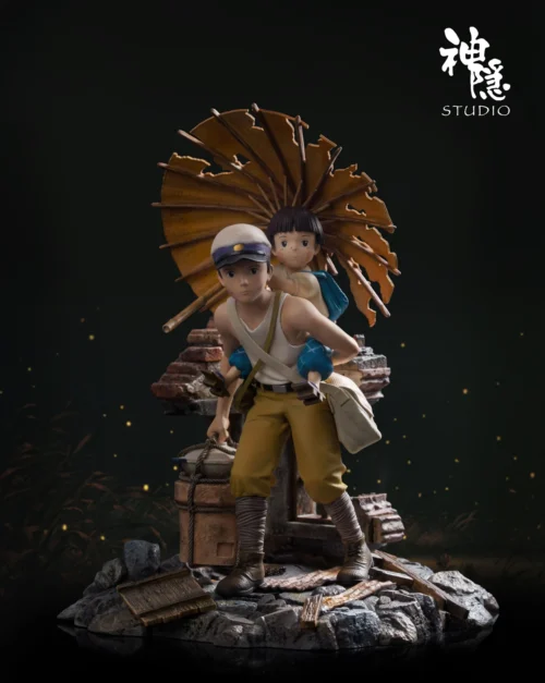 Silhouette Moment Series The Faint Glow Beneath a Tattered Umbrella - Grave of the Fireflies Resin Statue - ShenYin Studio