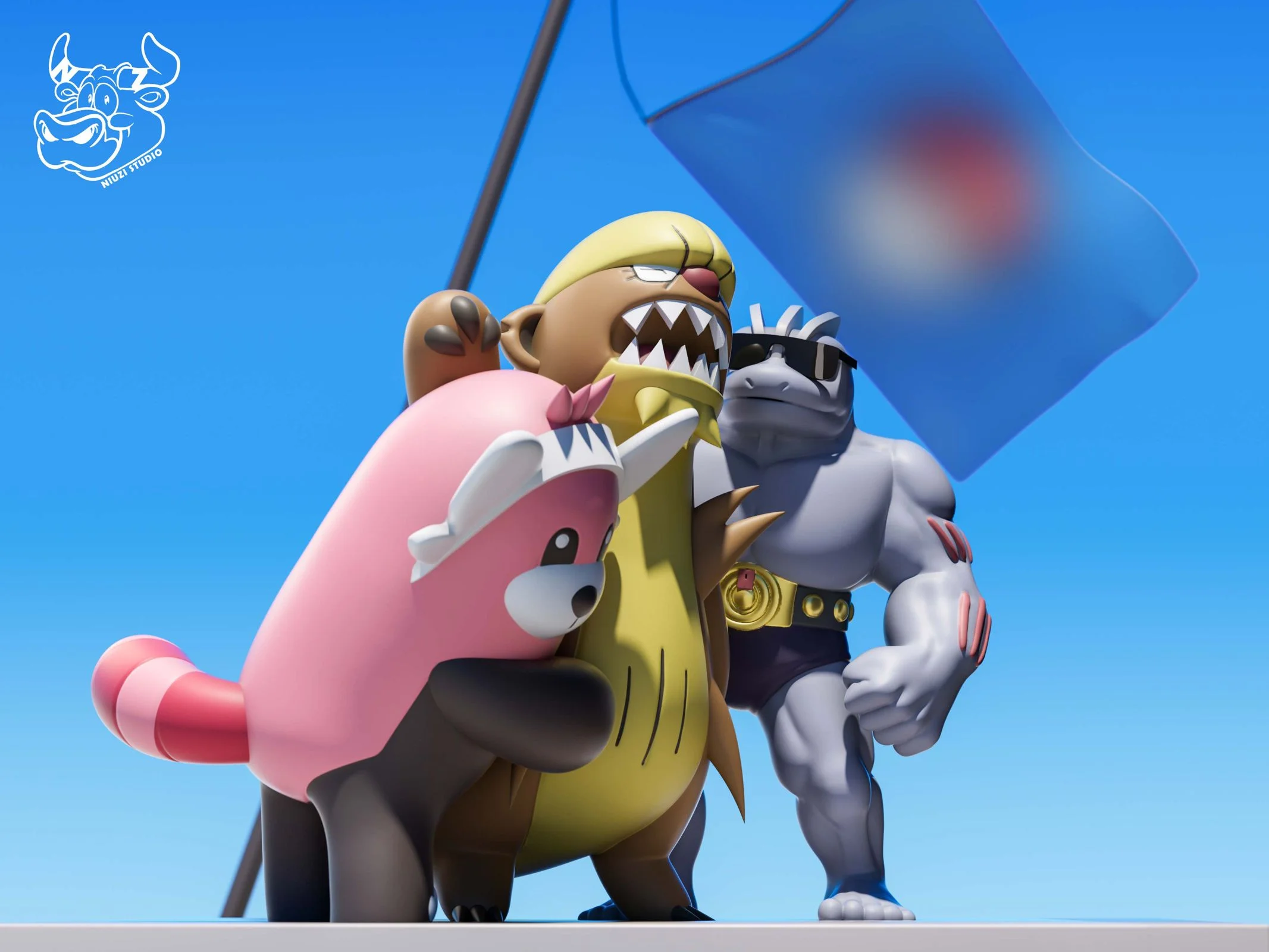 Gumshoos & Bewear & Machoke - Pokemon Resin Statue - NiuZi Studio - Image 3