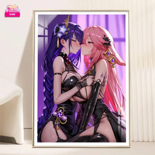 Shy Raiden Shogun & Yae Miko Decorative Painting - Genshin Impact Decorative Painting - AMaoHuaShe Studio - Image 1