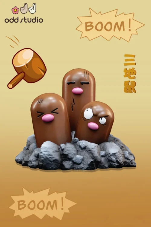 Funny Dugtrio - Pokemon Resin Statue - odd Studio - Image 1