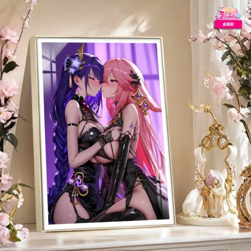 Shy Raiden Shogun & Yae Miko Decorative Painting - Genshin Impact Decorative Painting - AMaoHuaShe Studio - Image 2