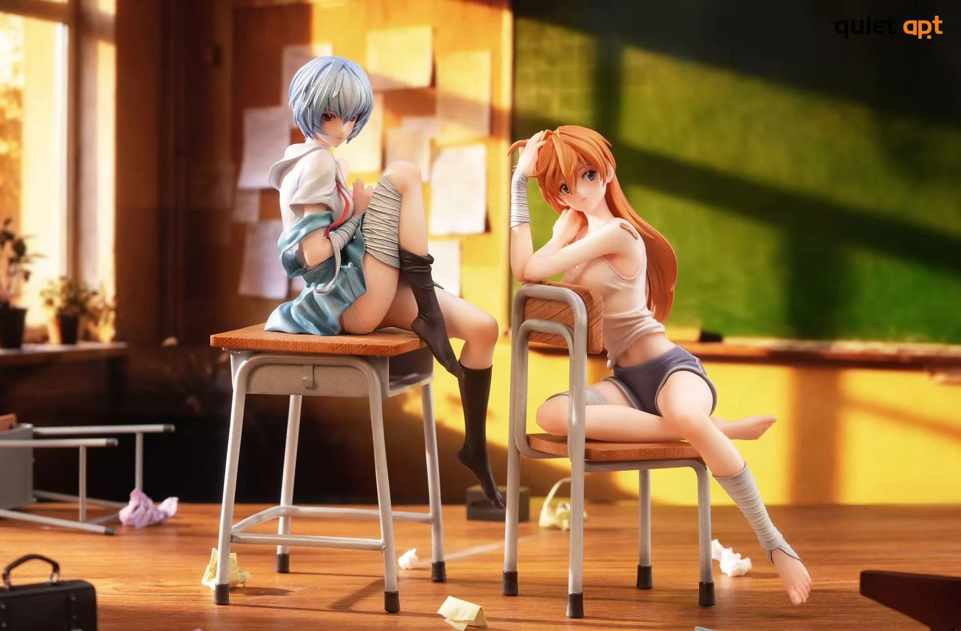 1/6 Scale Desktop Series Rei Ayanami & Asuka Langley Soryu - (EVA) Neon Genesis EVAngelion Resin Statue - QuietArt Studio - Image 1