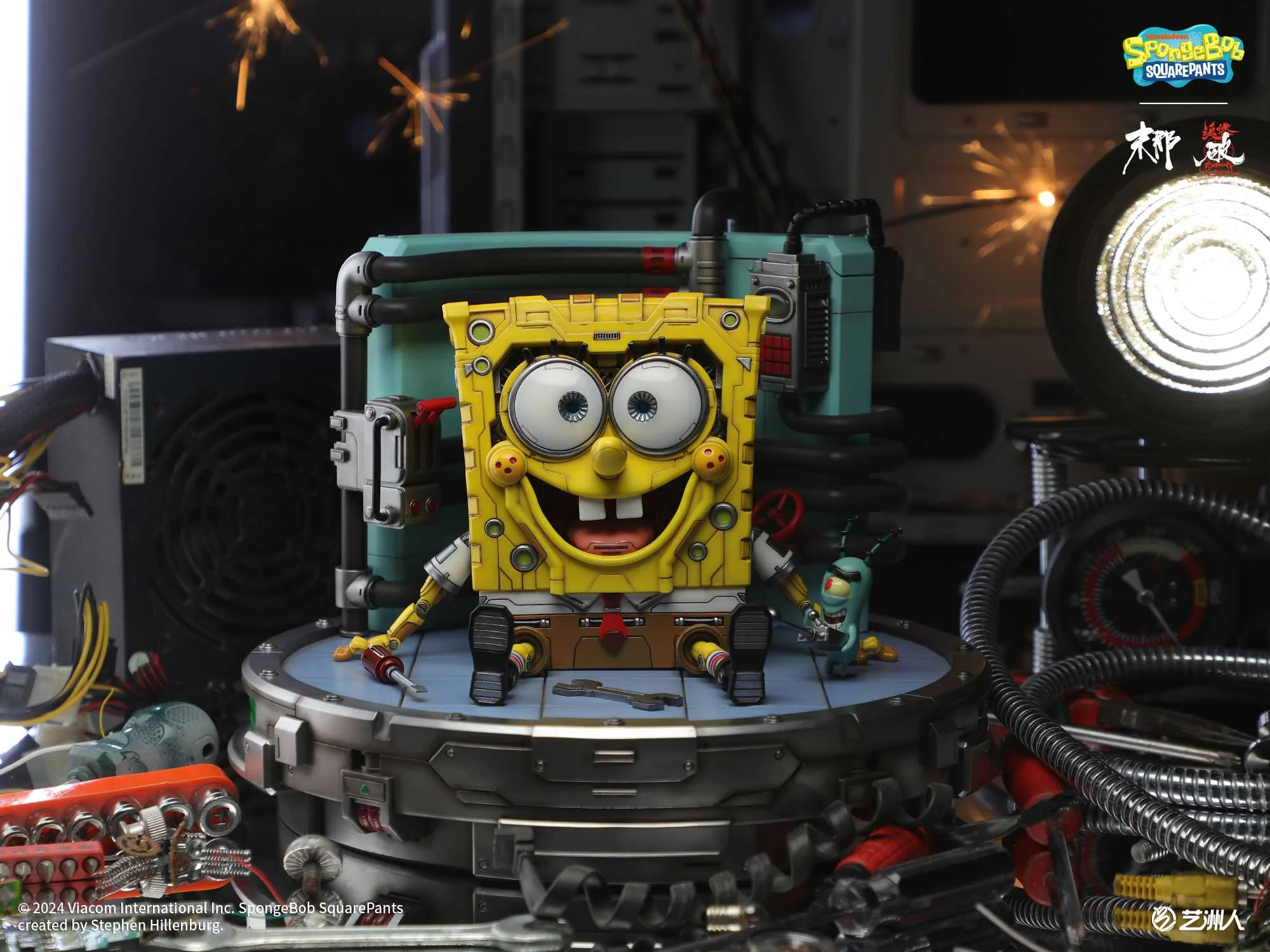Licensed Cyber Mechanical SpongeBob with LED - SpongeBob SquarePants Resin Statue - MoNaHunRan Studio - Image 5
