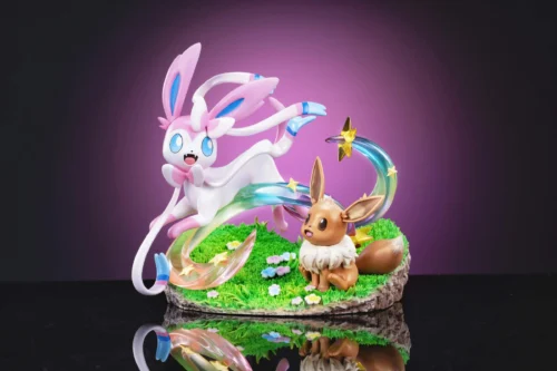 Eevee Family Series 008 Sylveon & Little Eevee - Pokemon Resin Statue - Digital Monster Studio - Image 1