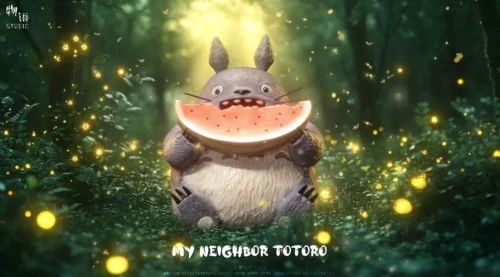 Totoro Eating Watermelon - My Neighbor Totoro Resin Statue - WuYu Studio - Image 1