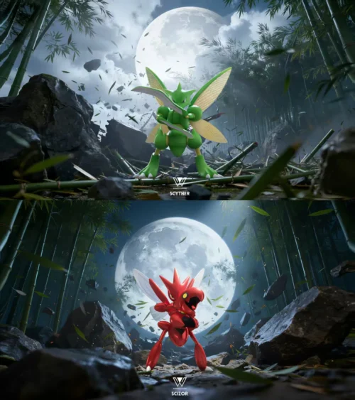 1/20 Scale World Zukan Scyther & Scizor - Pokemon Statue - Wonder Studio