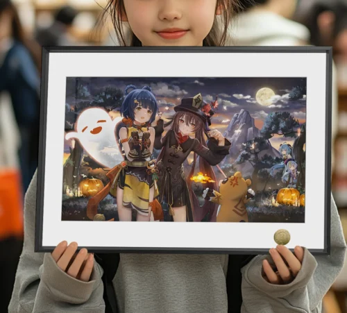 A3 & 4K Size Hu Tao Scare Xiangling Decorative Painting - Genshin Impact Decoration Painting - HuangGua Studio