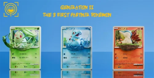 Johto Starter Pokemon Coming Out From Pokemon Card - Pokemon Resin Statue - GEISHA Studio