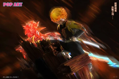 1/6 Scale Fire and Thunder Zenitsu Agatsuma with LED - Demon Slayer: Kimetsu No Yaiba Resin Statue - POP.ART Studio - Image 2