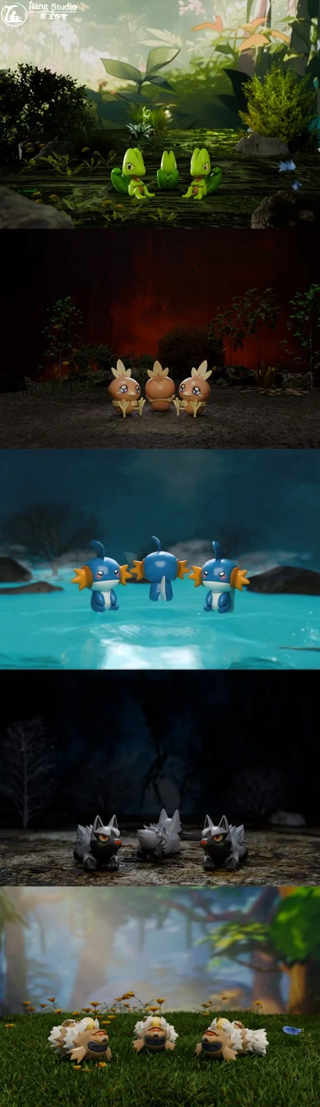 1/20 Scale World Zukan Cutie Series Treecko & Torchic & Mudkip & Poochyena & Zigzagoon - Pokemon Statue - Jiang Studios - Image 1