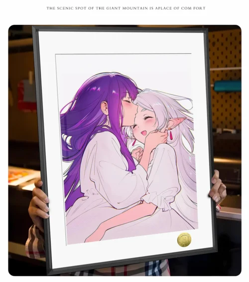 A3 & 4K Size Hugging Frieren & Fern Decorative Painting - Frieren: Beyond Journey's End Decoration Painting - HuangGua Studio - Image 2