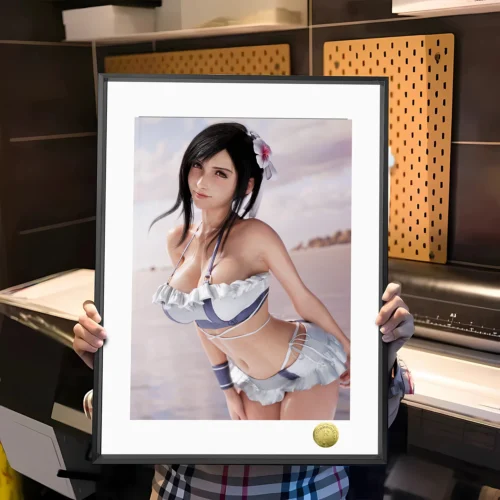 A3 & 4K Size Innocent Swimsuit Ver. Tifa Lockhart Decorative Painting - (FF7) Final Fantasy VII Decoration Painting - HuangGua Studio - Image 1