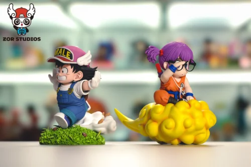 Flying Nimbus Arare/ Arale & Running Little Son Goku - Dr. Slump Dragon Ball Resin Statue - ZOR Studios - Image 2