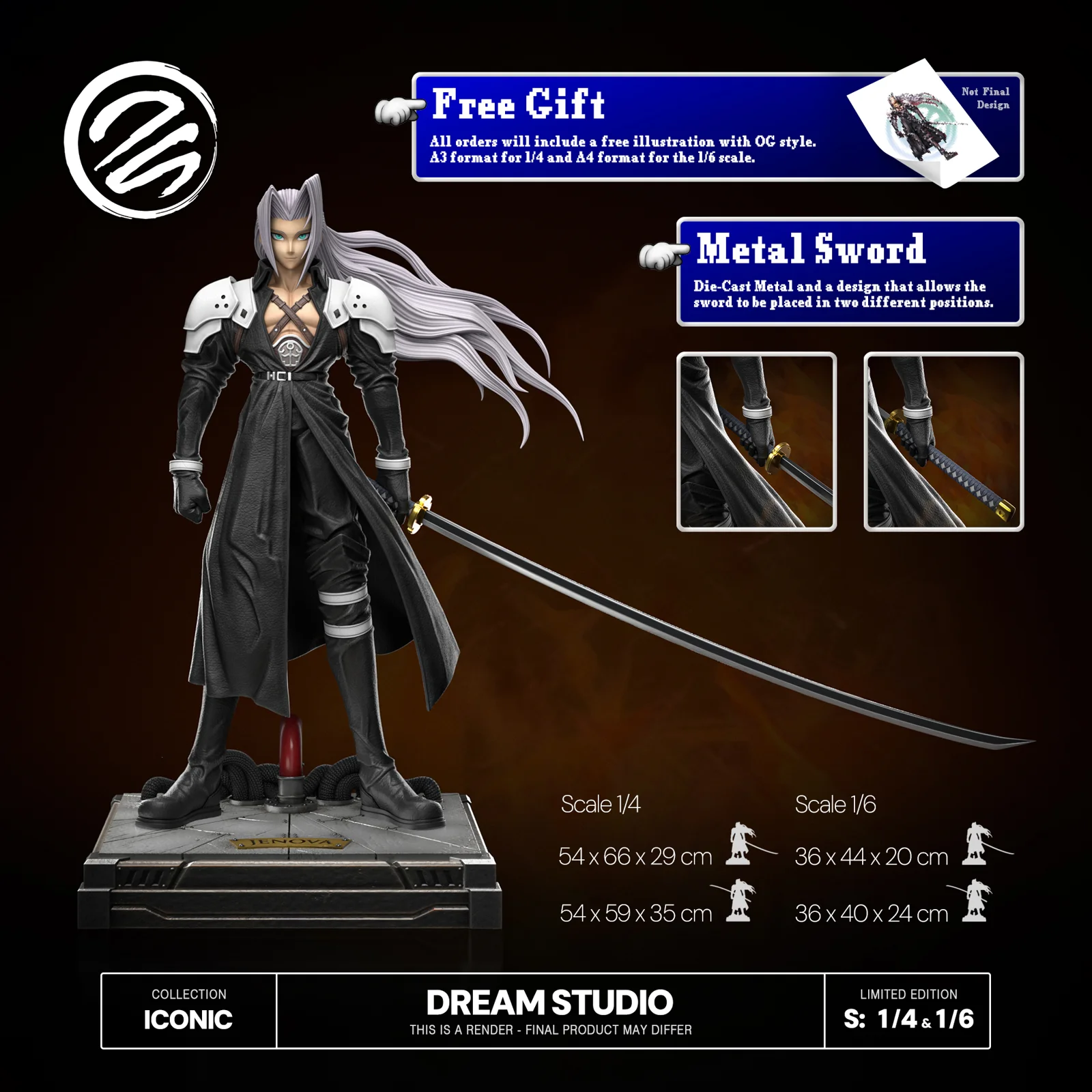 1/6 & 1/4 Scale Sephiroth - (FF7) Final Fantasy VII Resin Statue - Dream-Studio - Image 10