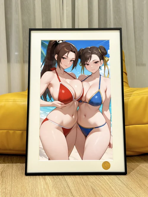 Red & Blue Swimsuit Mai Shiranui & Chun-Li Decorative Painting - Street Fighter - Xingkong Studio - Image 1