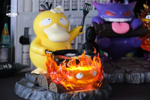 Chef Psyduck & Calcifer with LED - Pokemon Howl's Moving Castle Resin Statue - MMLAND Studio - Image 2